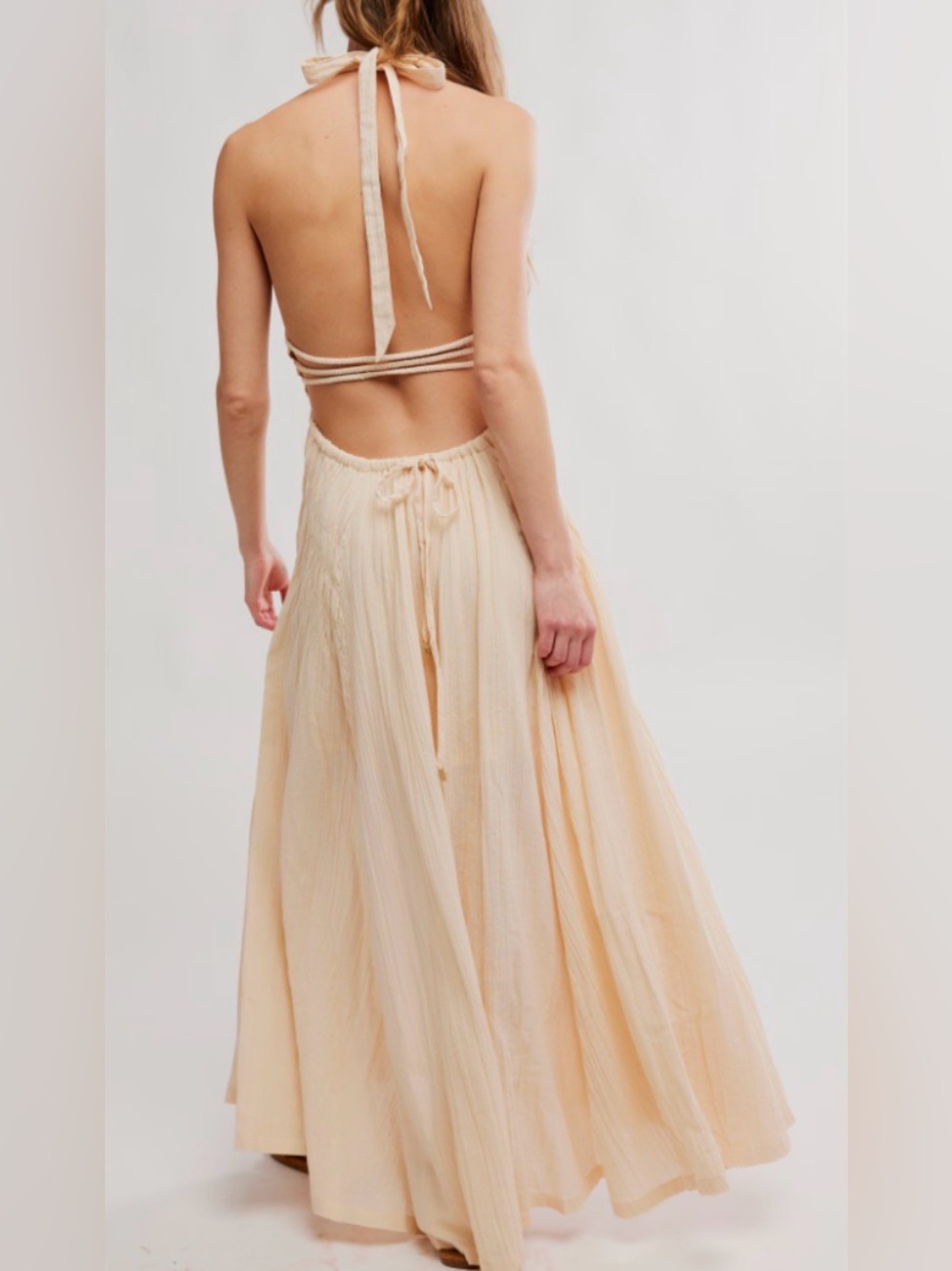 NEW FREE-EST BY FREE PEOPLE ANGEL Plunge Halter Neck ivory MAXI DRESS sz M - Picture 3 of 8